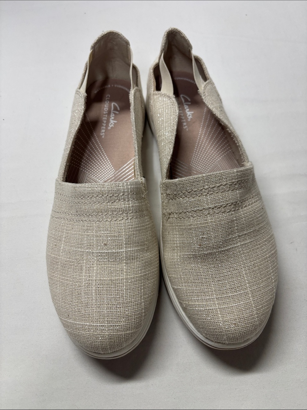 Clarks Cloudsteppers Women’s Beige/Sparkle Slip-On Woven Flats